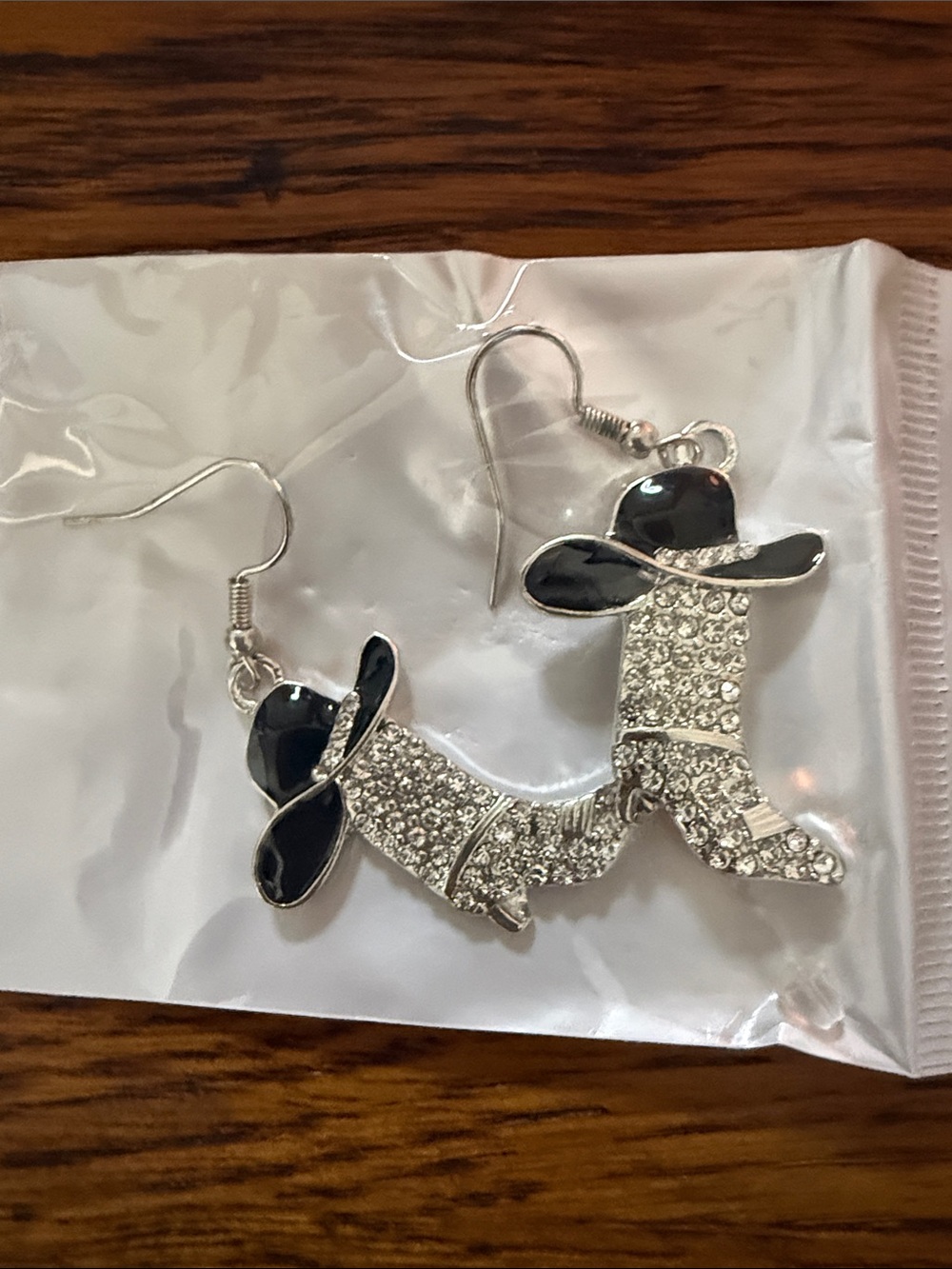 Rhinestone Cowboy Boot & Hat Drop Earrings - Black/Silver